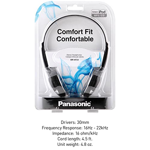 Panasonic Headphones On-Ear Lightweight with XBS RP-HT21 (Black & Silver) - size: 36 x 6.7 x 0.5 inches (Pack of 1), style: On Ear - No Mic