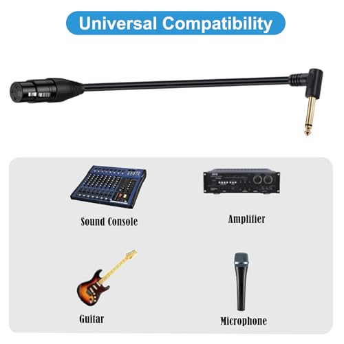 90 Degree 6.35mm (1/4 Inch) Mono TS Plug Male to 3 Pin XLR Female Balanced Microphone Stereo Audio Converter Adapter 50cm/1.6Feet - color: 6.35mm TS to XLR female