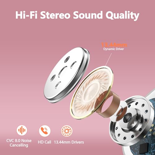 Ear buds Wireless Bluetooth Earbuds Sport 2026 NEW Bluetooth 5.3 Headphones with LED Display 128H Playtime Powerful Bass Over Ear Earphones with Earhooks IP7 Waterproof for Gym/Running/Workout - color: Rosegold