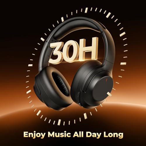 Active Noise Cancelling Headphones, Upgraded Wireless Bluetooth Headphones Over Ear with ENC Mic, HiFi Stereo Deep Bass, Noise Canceling Headphones Lightweight, BT 5.4, for Travel/Office/Home, Black - color: Black