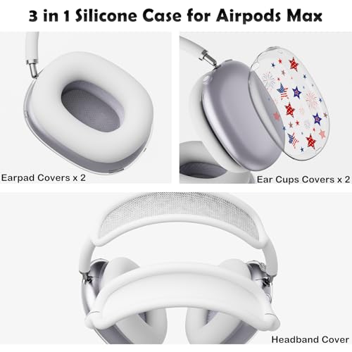 for AirPods Max 2/1 Headphones 4th of July Patriotic Ear Covers | America Stars Clear Ear Cups Cover | White Silicone Ear Pad Case Headband Cover for Apple AirPods Max 2/1 (2026/2024/2020) - color: America Stars C
