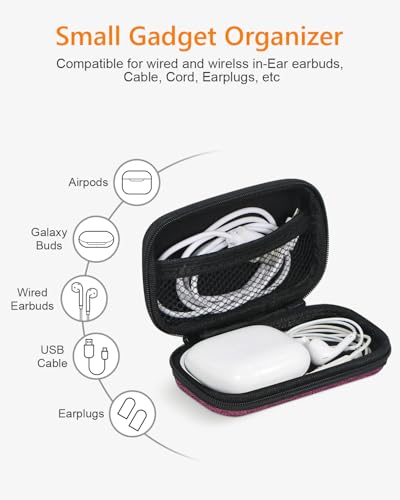 Mini Hard Earbud Case, Grape-Purple Cute Pouch for Samsung JBL Sony | Fits Apple Airpods, Earpods, Cable, Card, Earplugs, Heart Monitor, Small Protective Carrying Bag - color: Grape-Purple