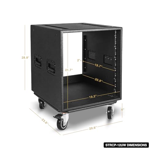 Sound Town 12U PA/DJ Rack/Road Case with 12-Space, Industry-Grade 0.7" (18mm) Plywood with Polyurea Coating, Rain Cover, Casters, 21.7" Rackable Depth - Pro Tour Grade (STRCP-12UW) - size: 12U with 21.7" Depth, Rain Cover, Casters