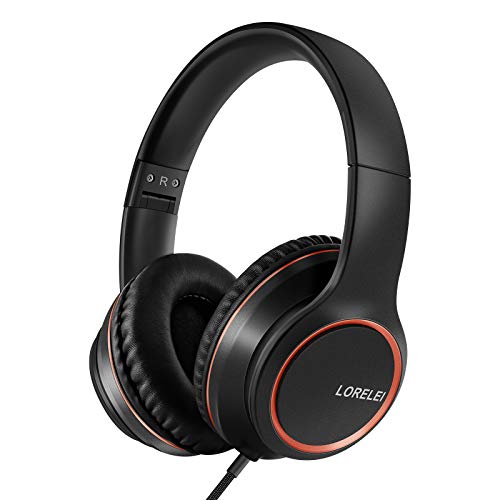LORELEI X8 Over-Ear Wired Headphones with Microphone with 1.45m-Tangle-Free Nylon Line&3.5mm Plug,Lightweight Foldable & Portable Headphones for Smartphone,Tablet,Computer,Mp3/4(Space Black) - color: Space Black