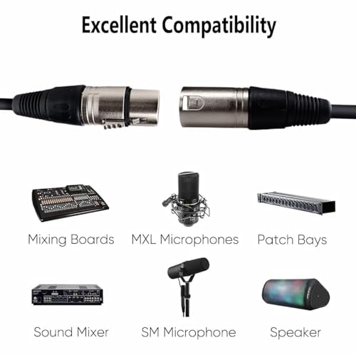 5 Pin XLR Connector, XLR Microphone Cable, Balanced Male to Female Connections for Microphone and Audio Interface (3 Meter/10Ft)