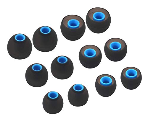 12PCS Small Size Replacement Ear Tips Earbuds Eartips Eargels Ear Cap for Powerbeats Pro, BeatsX, Senso, TOZO, Sony & Other Inner Hole 3.8mm Earbud in-Ear Headphones,Black-Blue,S