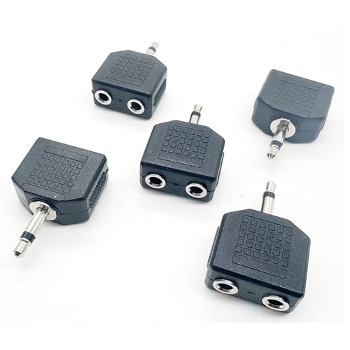 5pcs 3.5mm 1/8 Inch 1/8” Mono TS Male to Dual 2 Port 3.5mm Female Mono Audio Y Splitter Microphone Headphone Adapter Connector Converter