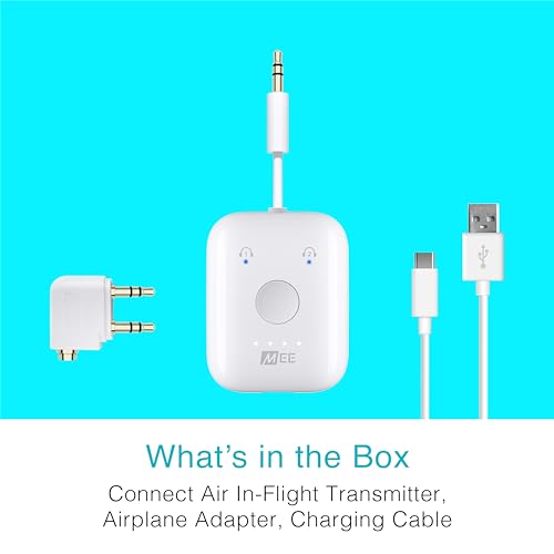 MEE Audio Connect Air in-Flight Bluetooth Wireless Audio Transmitter, with Extra Dual 3.5mm Jack AUX Adapter, for up to 2 AirPods/Other Headphones; Works with All 3.5mm Aux Jacks, White - color: White, style: Connect Air Bundle