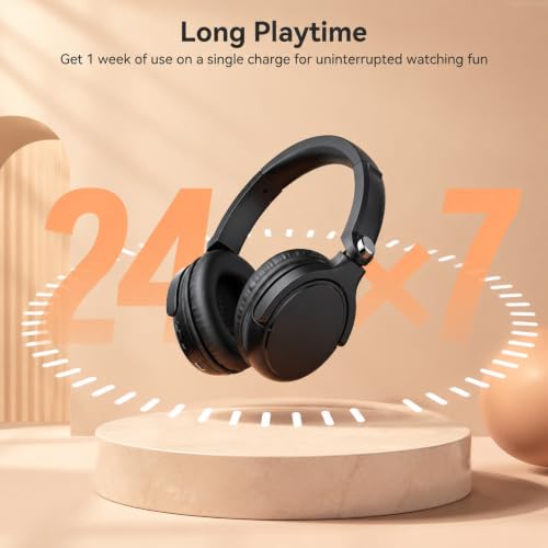 Wireless Headphones for TV Watching, TV Headphones Wireless for Seniors with Transmitter Charging Base, 65H No Audio Delay Bluetooth Headphones for TV, HiFi Stereo Sound, Gifts for Parents/Elderly