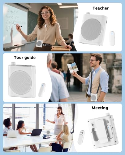 Tearstone Voice Amplifier for Teachers with Bluetooth, Dual Magnetic Mics | Portable Rechargeable Speaker with Clip-On Lapel Microphones for Classroom, Tour Guide, Public Speaking, Training (White) - color: WHITE-M29-US