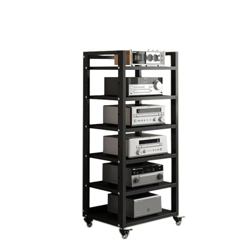 6 Tier Audio Rack Tower, CD Record Player Stereo Receiver AV Equipment Cabinet Display Rack, Weight Capacity 661 lbs, with Adjustable Wooden Shelves for Home (6 Tier Black) - size: 6 Tier Black