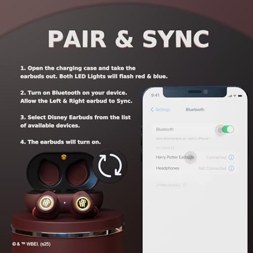 iJoy Harry Potter Hogwarts Crest Wireless Bluetooth Earbuds with Charging Case, Built-in Mic, 30 Hr Playtime, Officially Licensed | Harry Potter Gifts for Women, Men, Teens, Kids and All Fans - color: Hogwarts Crest