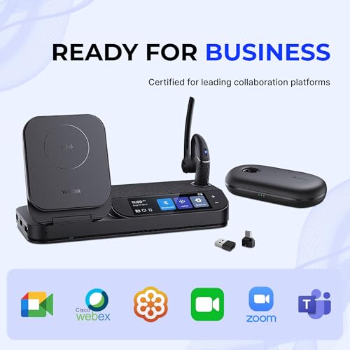 YealinkBH71 Workstation Pro Teams Certified Speaker and On Ear Bluetooth Headset BH71, Dongle, Charging Case, for Video/Mobile Phone Calls, Compatible with Zoom, UC Meet, Gold Support Plan, 1208654