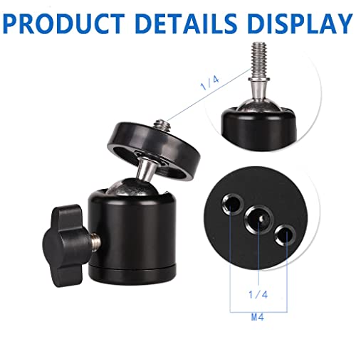 Hot Shoe Mount Adapter 360 Degree Swivel Mini Ball head with 1/4 inch Screw for DSLR Camera, Monitor, Gopro,Camcorder, Flash Light, Tripod, Microphone (2 Pack)