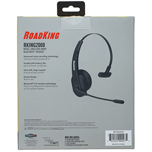 RoadKing Truck Driver Headset RKING2000 Noise Cancelling Truck Driver Bluetooth Headset Wireless Headphones w/Mic