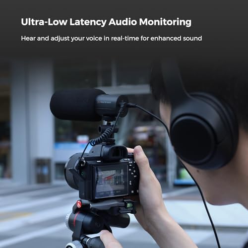 Shotgun Microphone for Camera with Cold Shoe Mount (AM10B) | USB Condenser Microphone for DSLR/PC, Podcast Mic with 8 Mic Array, 12H Battery, 3 Polar Pattern, Volume Control, Monitoring
