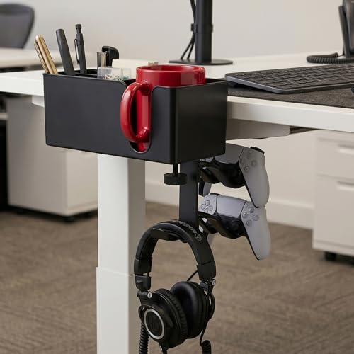 5 in 1 Desk Cup Holder Clamp, Detachable Pencil Holder | with Rotating Headphone Hanger & Controller Holder, Desk Organizer for Cup, Pen, Phone, Gaming Office Desk Accessories - color: With Two Controller Holders