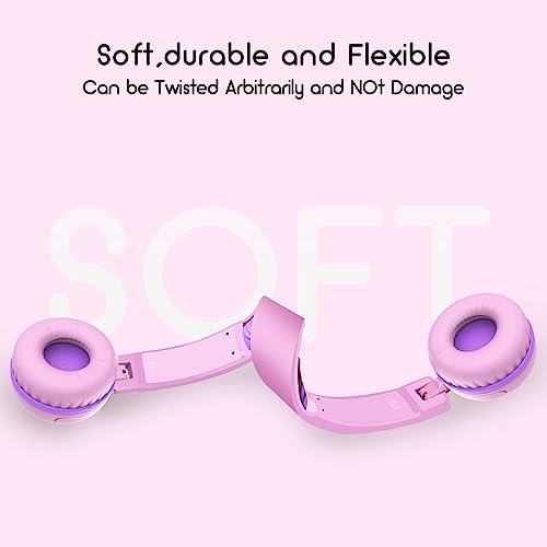 IMYB Kids Headphones, V1 Wired Stereo Foldable Tangle-Free 3.5mm Adjustable On-Ear Headphones for Kids for School/Toddlers/Childrens/Teens/Boys/Girls/Ipad/Tablet/Kindle/Phones/Travel/Plane (Pink) - color: Pink