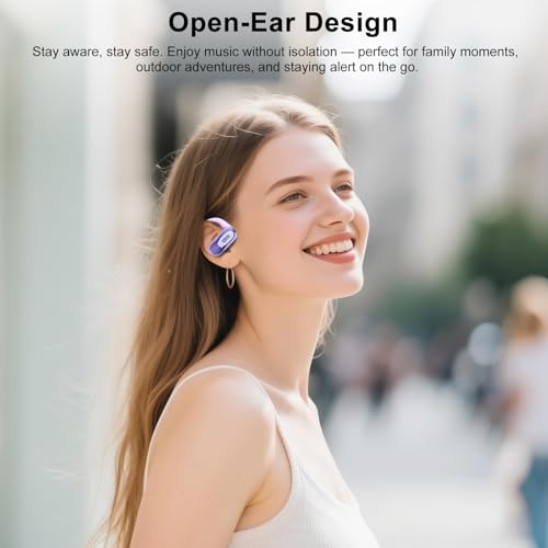 Open Ear Headphones, NEW Over Ear Earbuds with 4 ENC Noise-Canceling Mic | Ultra-Comfort Bone Conduction Earbuds, BT5.4, 50H HD Stereo, IPX7 Waterproof, Ergonomic Earhooks,Sports Ear Buds for Running - color: Lavender