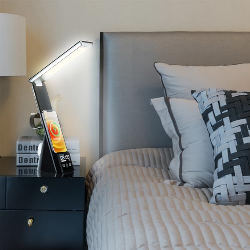 IHAO 6in1 Multifunctional Foldable LED Table Lamp with Wireless Charger Digital Alarm Clock Eye-Care Lighting 3 Color Modes 15W Qi Charger for Phone/Headphones, iWatch Charger Compatible-N61Black - color: Table Lamp N61 Black