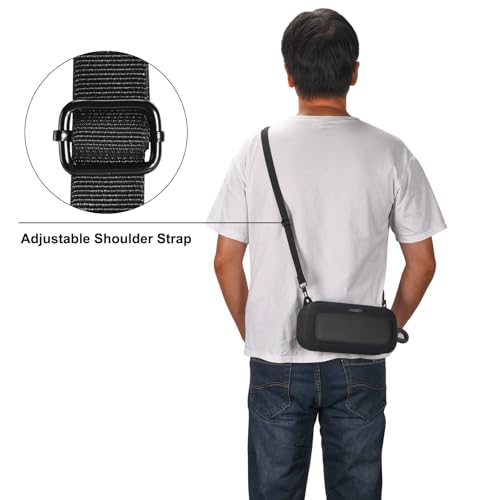 Silicone Shockproof Case for Bose SoundLink Plus with Strap | Snug fit for Bose SoundLink Plus, shockproof silicone with anti-slip grip, easy access cutouts, detachable shoulder strap. - color: Black