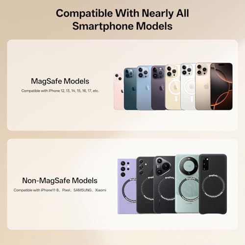 VRIG MG-34 Magnetic Tripod Stand for iPhone, Aluminium Alloy Foldable Phone Stand for Desk/Handheld, 1/4'' Screw Hole, Cold Shoe Mount and Hook, Compatible with iPhone 17 16 15 14 13 12 Series - size: MG-34 Tripod