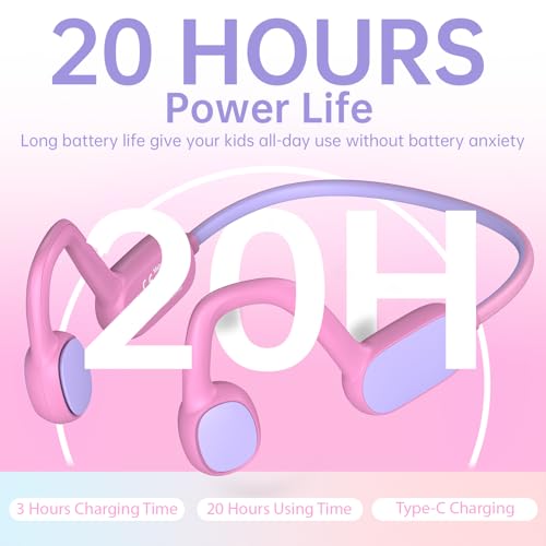 Mehomeli Kids Headphones, Bluetooth 5.2 Air Conduction Open Ear Headphones | 85dB Volume Limiting, Stereo Sound with Mic, IPX5 Waterproof, 20H Playtime, Perfect for School and Outdoor-Pink - color: PinK