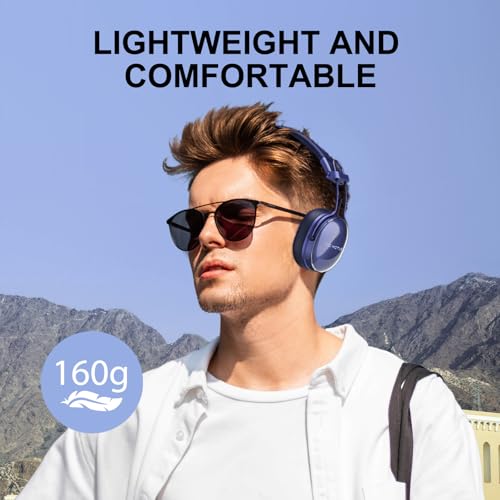 Wireless Bluetooth On-Ear Headphones:with Active Noise Cancellation - Hi Res Sound Up to 55H Battery Life, Lightweight, Comfortable, Foldable Design - color: Blue