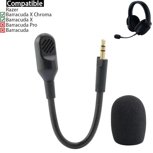 Barracuda X Mic Boom, Replacement Aux 3.5mm TRS Mic Detachable Microphone Booms for Razer Barracuda X Wireless Gaming Headsets Headphones Earphones (Black) - color: Black