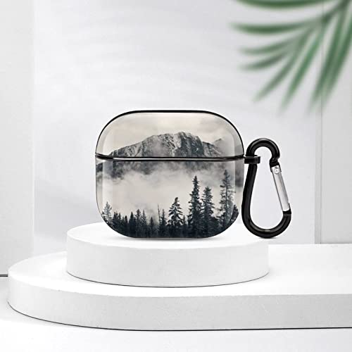 Compatible with Airpods 3 Case Cover 2021 with Keychain Forest Tree Foggy Mountain Pattern, AirPod Headphone Cover Unisex Shockproof Protective Wireless Charging