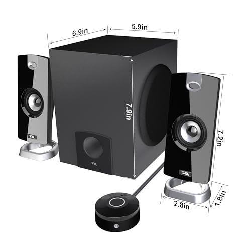 Cyber Acoustics CA-3090 2.1 Speaker System with 18W Subwoofer | Compact 2.1 PC Speaker System with Subwoofer, 18W Peak Power, Adjustable Bass, for Music, Movies, and Gaming