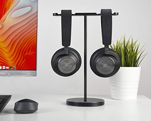 Dual Aluminum Headphones Stand Holder, Showcase Multi Headphones with Solid Heavy Base, Compatible With Gaming Headsets and Wireless Headphone Black - color: Black