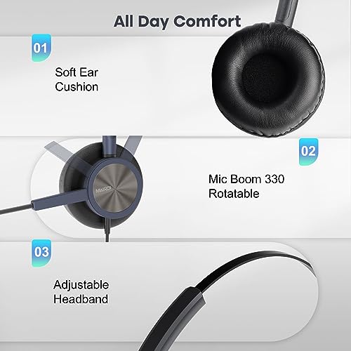 MAIRDI Telephone Headset with Microphone Noise Canceling, Binaural with RJ9 Jack & 3.5mm Connector for Office Call Center Deskphone Cell Phone PC Laptop, Work for Cisco 7941 7965 6941 7861 8811 8961