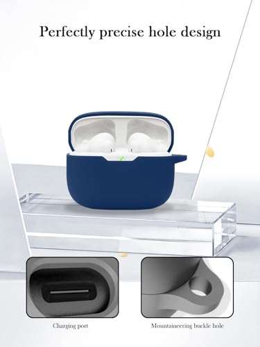 Case for JBL Vibe Beam 2 True Wireless Noise Cancelling Earbuds,Soft Protective,BOVUGAC Silicone Case Cover with Keychain & Cleaning Kit & Lanyard for JBL Vibe Beam 2-Blue - color: Blue