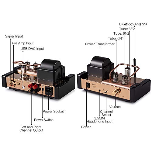 Dared MP-5BT a Stereo Vacuum Tube Integrated Amplifier,Hybrid Amplifier, Bluetooth Connection,USB/DAC Input, Headphone Output, Pre Output,25Wx2,with Tubes 6N1*1,6N2*1,6E2*1, AC110V and AC230V Optional