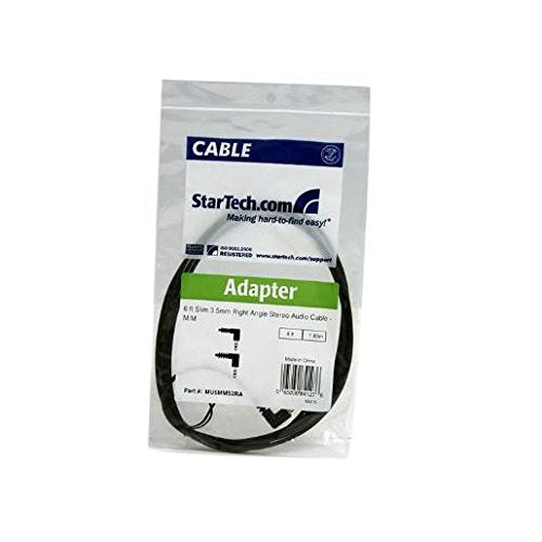 StarTech 6ft Slim 3.5mm Audio Cable, Right Angle, Male to Male (MU6MMS2RA) | Aux Cable - size: 6 ft, style: 2 x Angled Connector