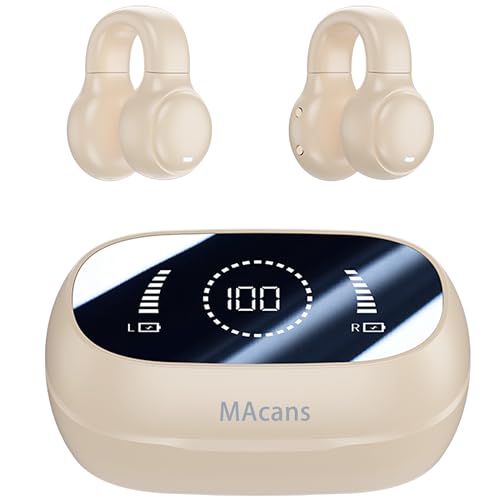 Wireless Earbuds Open Ear Clip Headphones Air Conduction Earbuds LED Power Display Earphones Sport Bluetooth 5.3 Headphones (Yellow) - color: Yellow