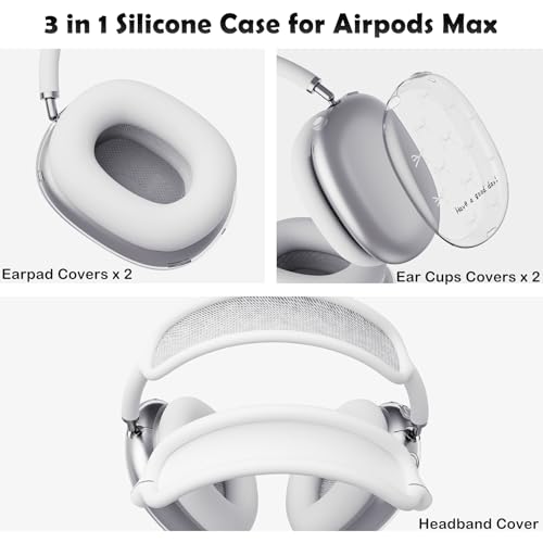 for AirPods Max Headphones Pink Bow Ear Covers for AirPods Max 2 | Cute Clear Ear Cups Cover | White Silicone Ear Pad Case Headband Cover for Apple AirPods Max 2/1 (2026/2024/2020) - color: Pink Bow C/White
