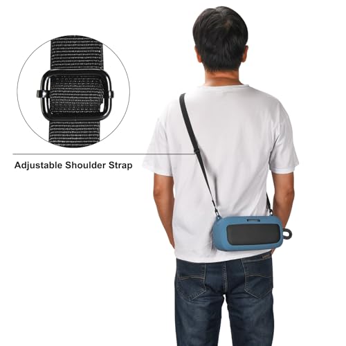 Silicone Shockproof Case for Bose SoundLink Plus with Strap | Snug fit for Bose SoundLink Plus, shockproof silicone with anti-slip grip, easy access cutouts, detachable shoulder strap. - color: Blue