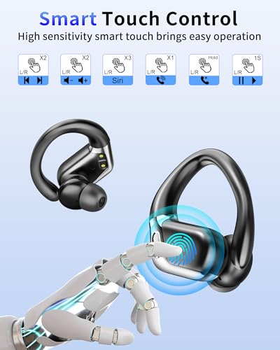 Ear buds Wireless Earbuds, Bluetooth 5.4 headphones Sport 2024 Noise Cancelling, Running Headphones 50Hrs, Over Ear Earbuds with Ear Hooks, Bluetooth Earphones with Mic/IP7 Waterproof for Android iOS - color: Deep Black-01