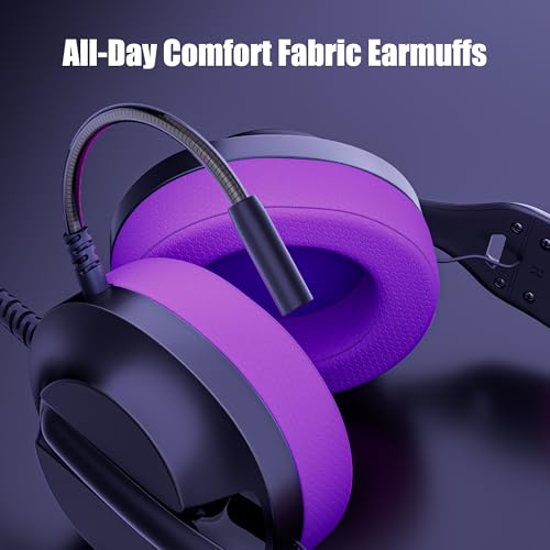 WIRWTRU Wired Gaming Headset for PS5, Xbox, Xbox Series X|S, PC, PS4 | 198g Lightweight Design, Noise Cancelling Microphone, Soft Earmuffs, 3.5mm Jack for Gaming & Work - color: Black&Purple