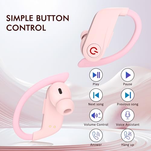 Wireless Earbuds, Bluetooth 6.1 Headphones with 120H Playtime LED Display Case, Noise Canceling Earbud with Easy Button Controls Earpiece Waterproof for Running Workout Gym Cherry Blossom Pink
