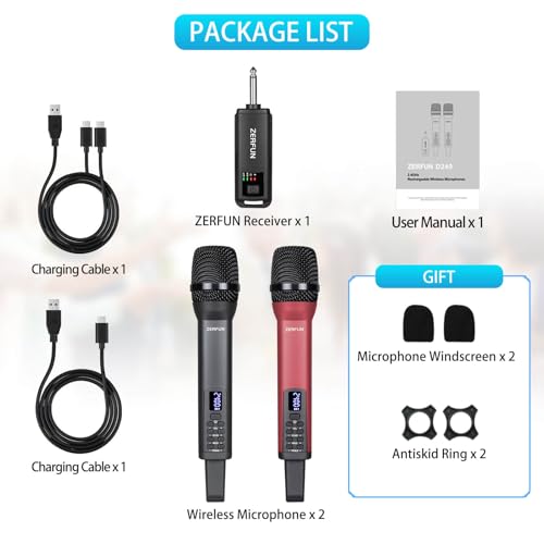 Rechargeable Wireless Microphones Dual, D240, Grey&Red - color: Gray & Red, style: 2 Mics
