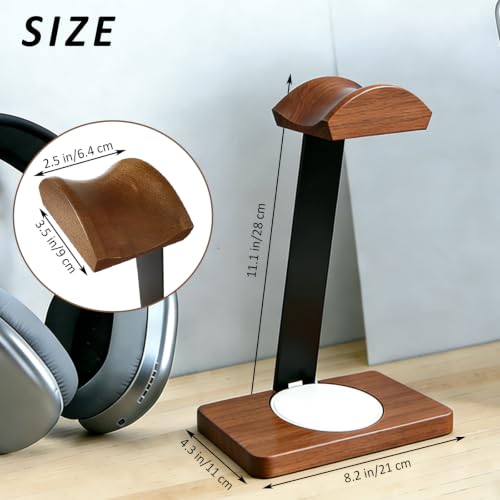 Wooden Headphone Stand with Wireless Charging Pad, 2-in-1 for Walnut Desk | Universal Headset Stand for Gaming Desk, Headphone Rack Compatible with Airpods Max,Bose,Razer,AKG Equipment Accessories - color: White