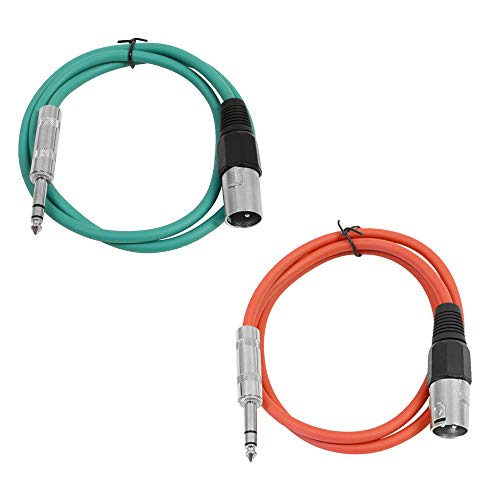 Seismic Audio - SATRXL-M2-2 Pack of 2 Foot 1/4 Inch TRS to XLR Male Patch Cables - Balanced - 2 Foot Patch Cord - Green and Red - color: Green and Red
