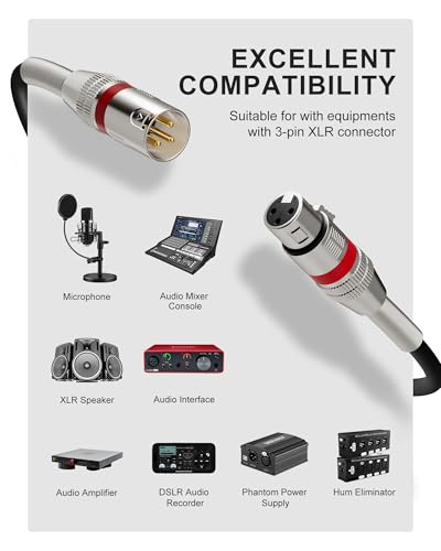 XLR Cables 15ft 2 Pack, Male to Female, XLR 3-pin Balanced Shielded | XLR Microphone Cable with Metal Spring SR, Oxygen-Free Copper (OFC) Mic Cable for Speaker Podcast Audio Mixer, Black - size: 15 Feet, style: 2 Pack