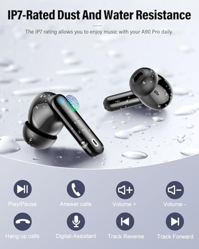 Wireless Earbuds, Bluetooth 5.4 Headphones Bass Stereo/Clear Calls, Black | Ear Buds with Noise Cancelling Mic LED Display in Ear Earphones IP7 Waterproof 36H Bluetooth Earbuds for Phones/Sport/Laptop - color: Black
