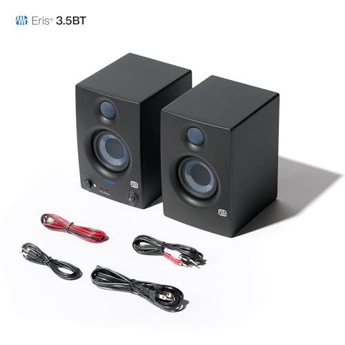 PreSonus Eris 3.5 Bluetooth Powered Studio Monitors, Pair —| | 50W, Woven-Composite Woofer, Silk-Dome Tweeter, Black - color: Black, size: 3.5" Bluetooth