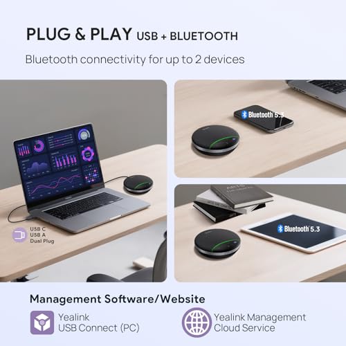 Yealink SP92 USB Speakerphone Bluetooth Conference Speakers and Microphone | Teams Certified,Full-Duplex,AI Noise Reduction,360° Audio Pickup,4-6 Person Small Meeting Room/Hundle Room/PC,Compact Design - size: SP92 without Dongle