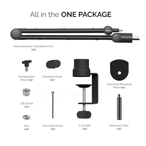 Boom Arm Mic Stand with Extension Tube Upgraded Microphone Arm for Shure SM7B MV7 Blue Yeti Sturdy Stainless Steel Mic Arm Desk Stand Foldable Scissor Arm Microphone Mount for Podcast Gaming - color: With Extension Tube